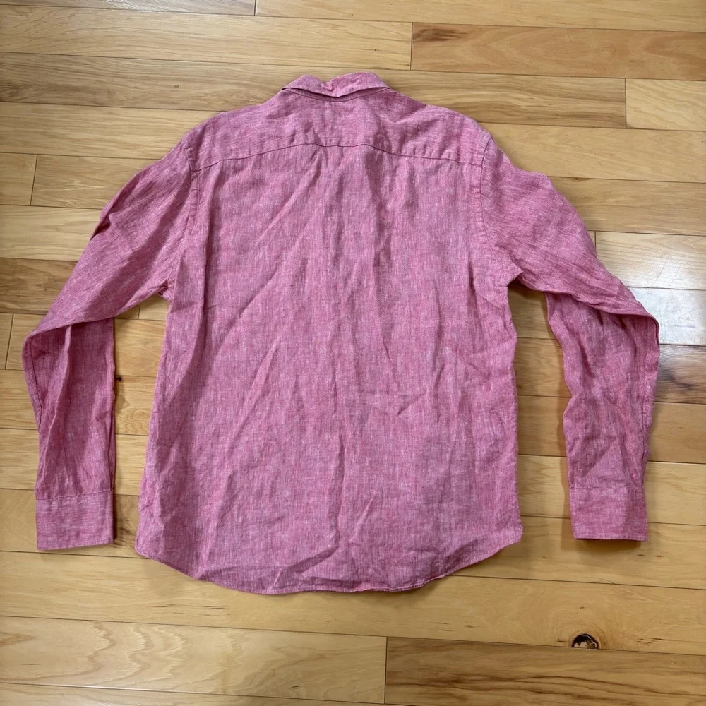 UNTUCKit Certan De May Button Up Shirt Mens Sz L Red 100% Linen Long Sleeve